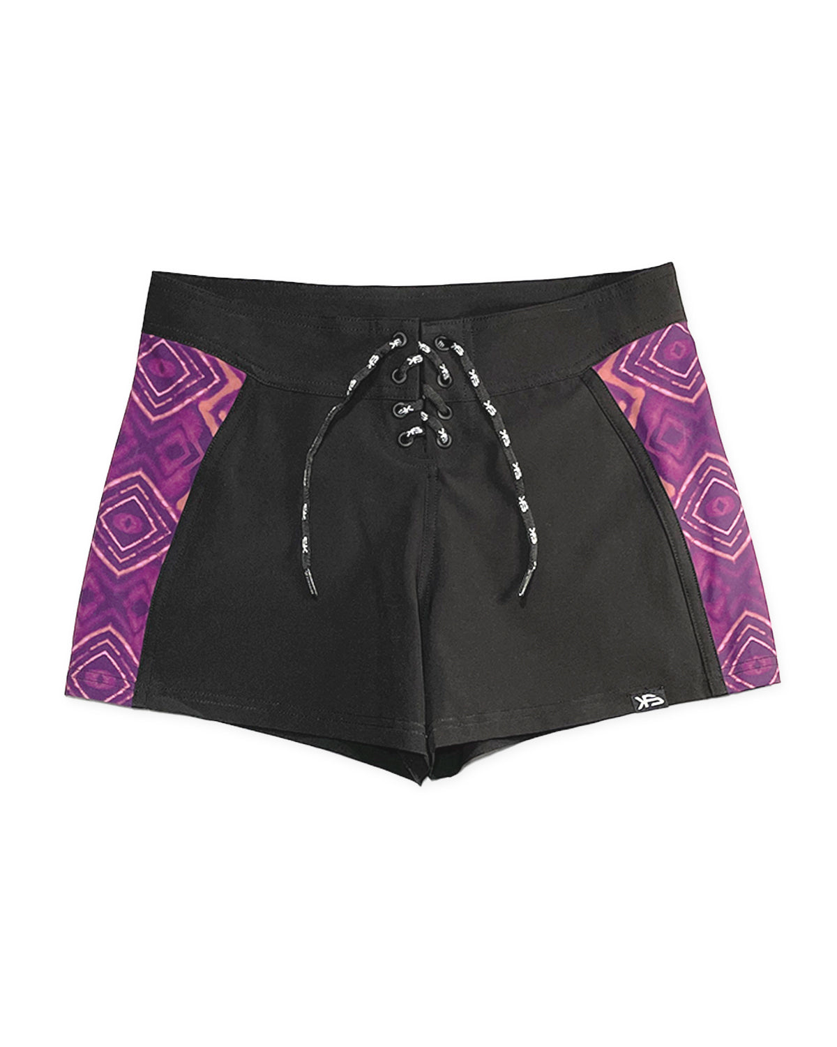 KS Women's Joie Fixed Waist Boardshorts - Noir Black & Purple - Front