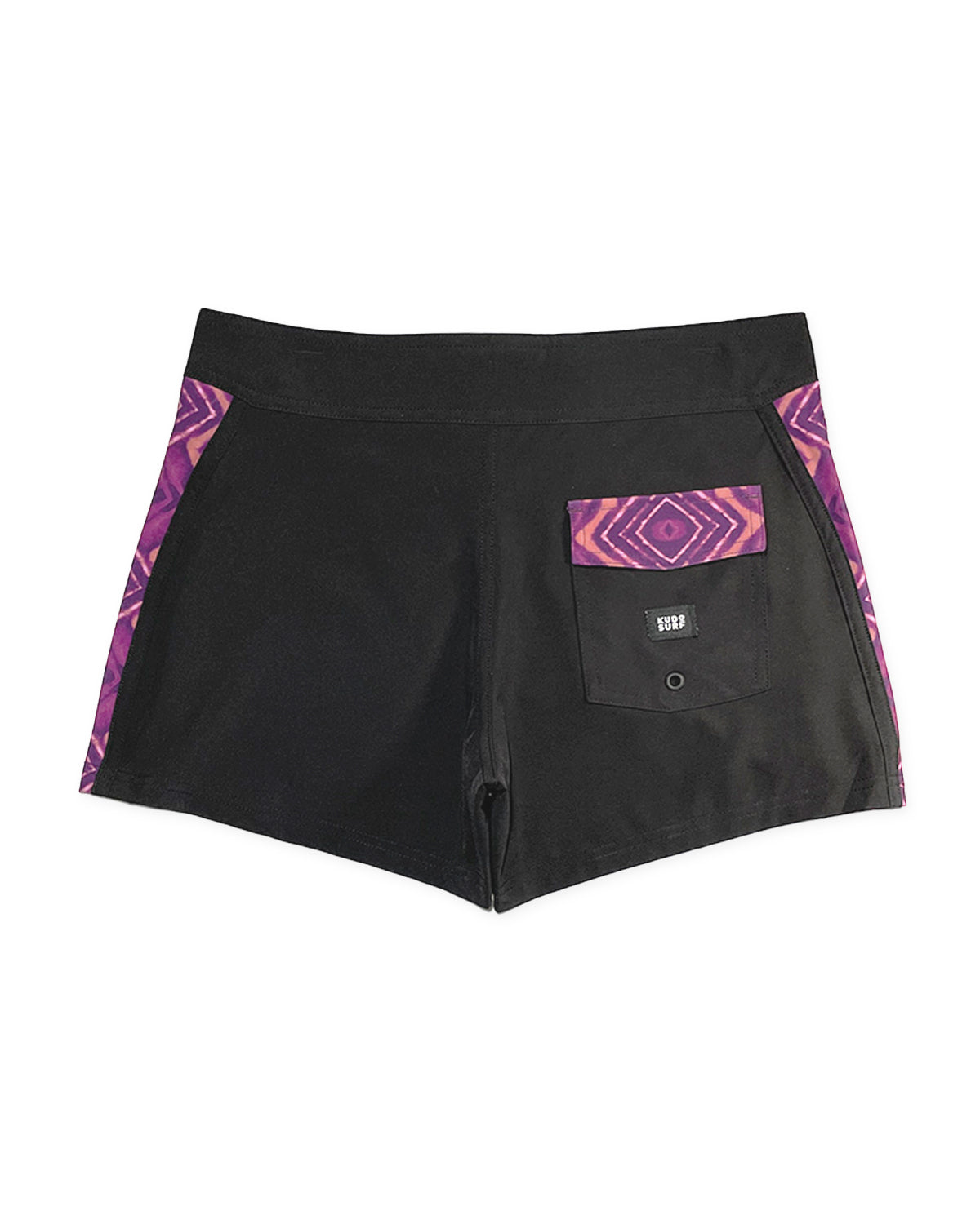 KS Women's Joie Fixed Waist Boardshorts - Noir Black & Purple- Back