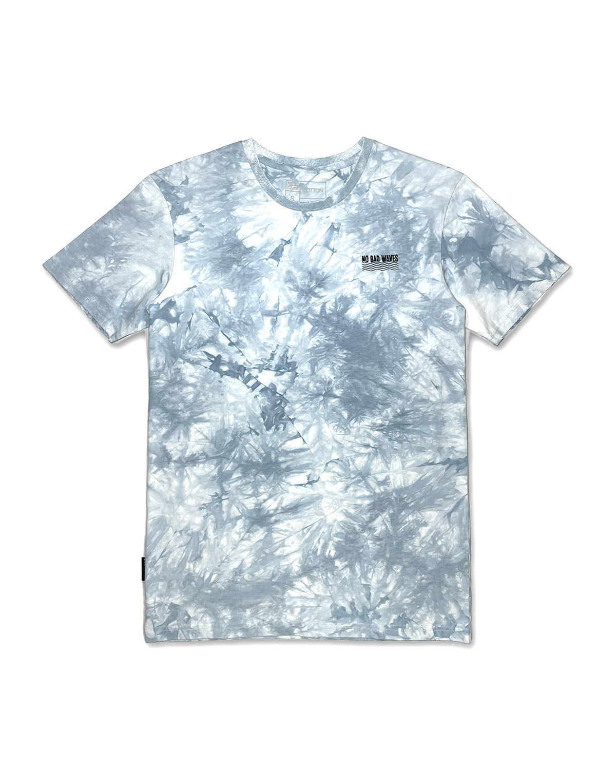 KS Men's No Bad Waves Tie Dye Shirt - Light Blue & White - Front