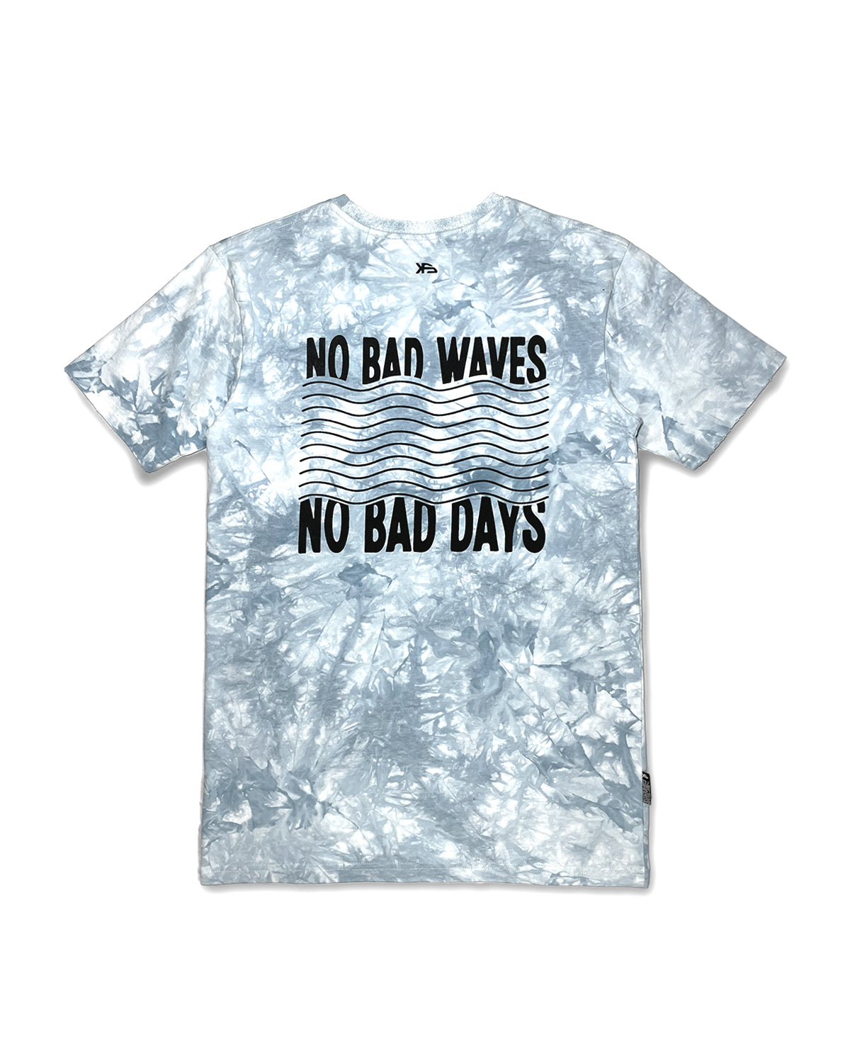KS Men's No Bad Waves Tie Dye Shirt - Light Blue & White - Back