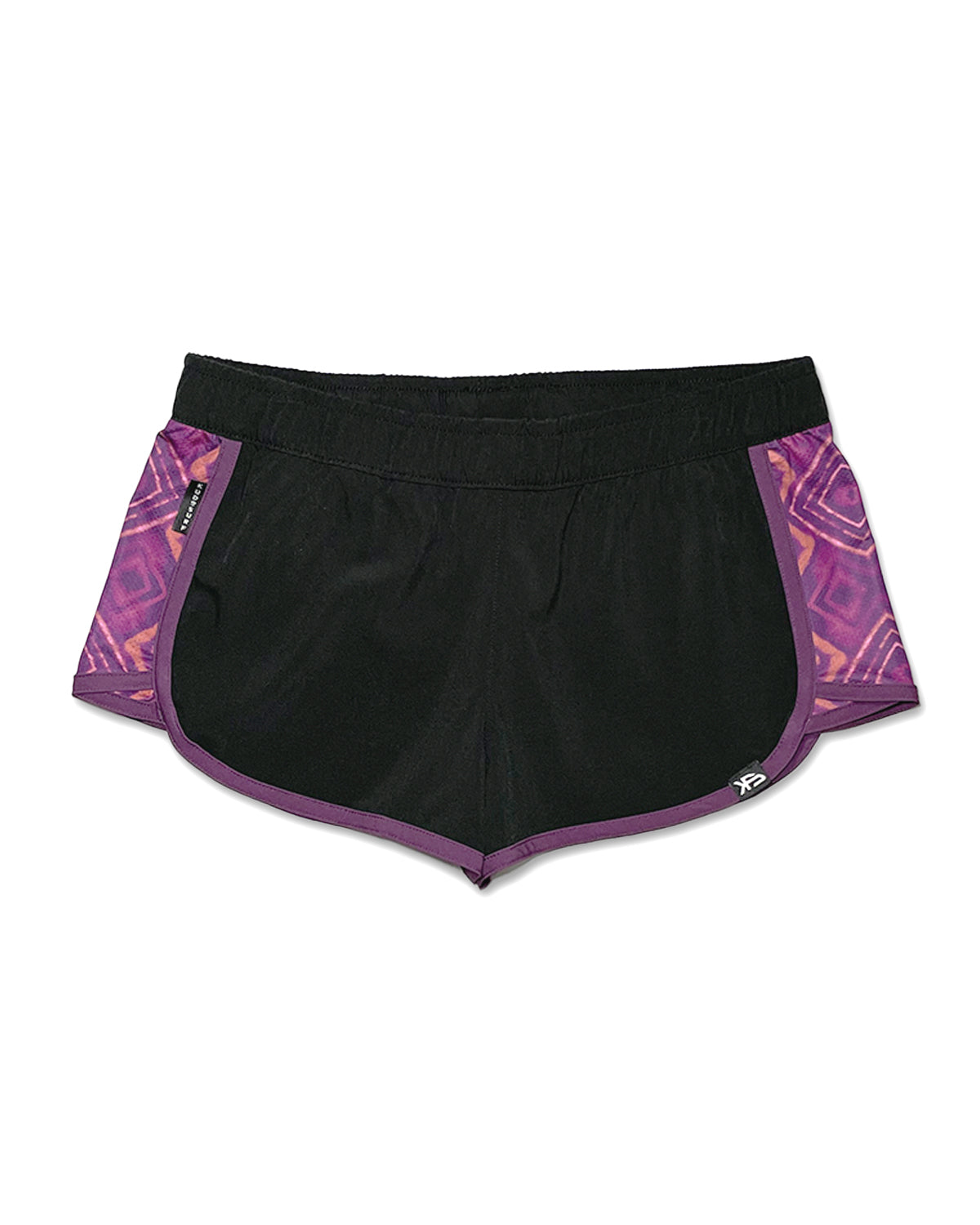 KS Women's Mirage Elastic Waist Swim Shorts - Noir Black & Purple - Front