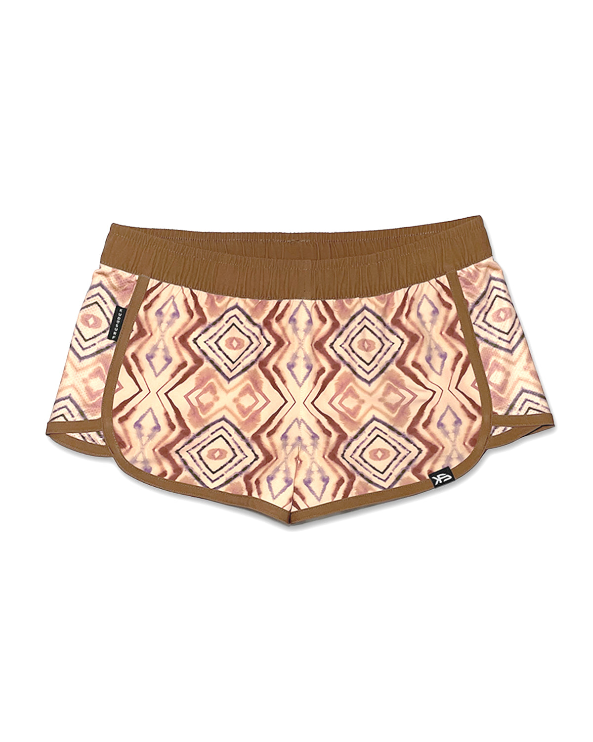 KS Women's Mirage Elastic Waist Swim Shorts - Sand White & Brown - Front
