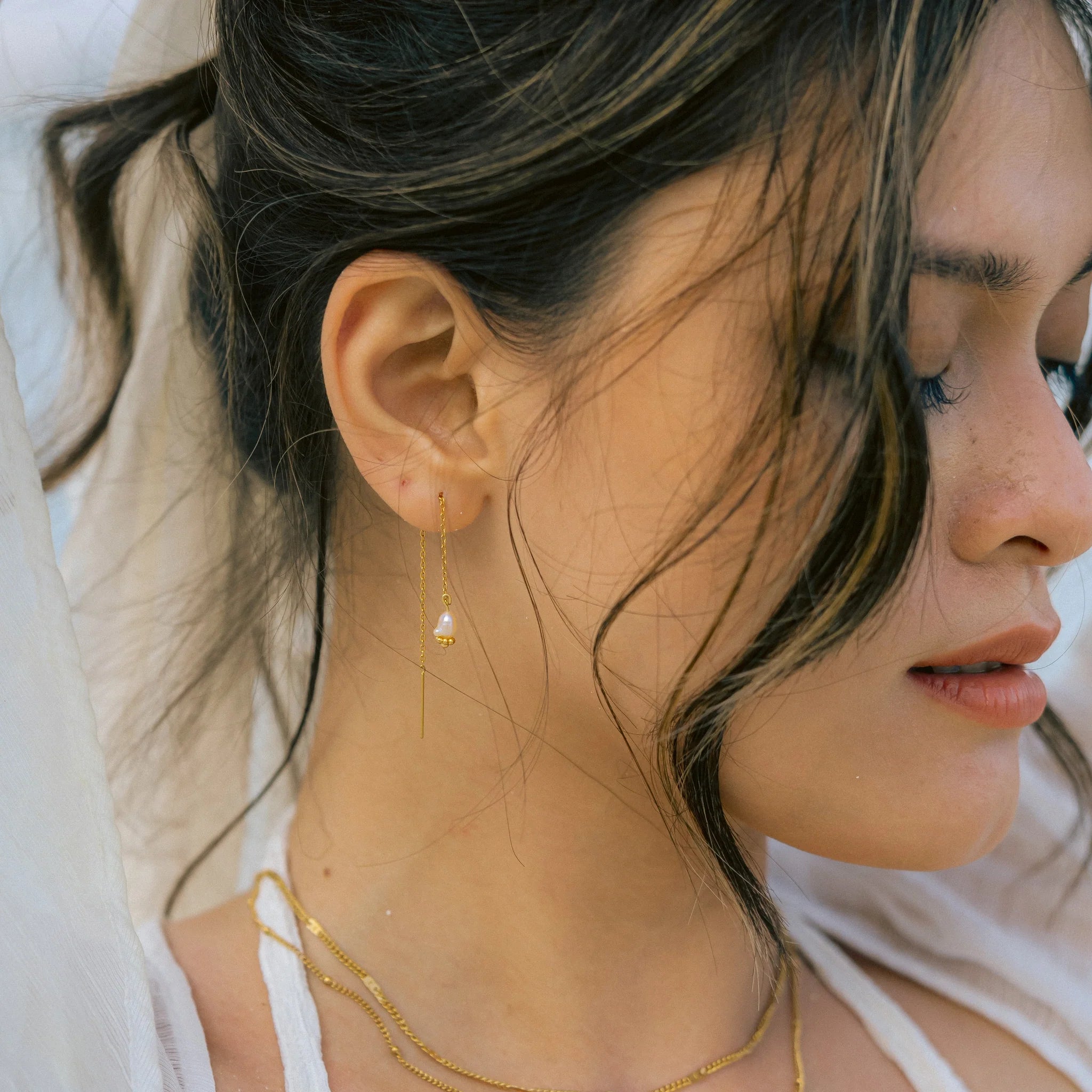 Isla PH Tsuki Boo Pearl Thread - through Earrings - KS Boardriders Surf Shop