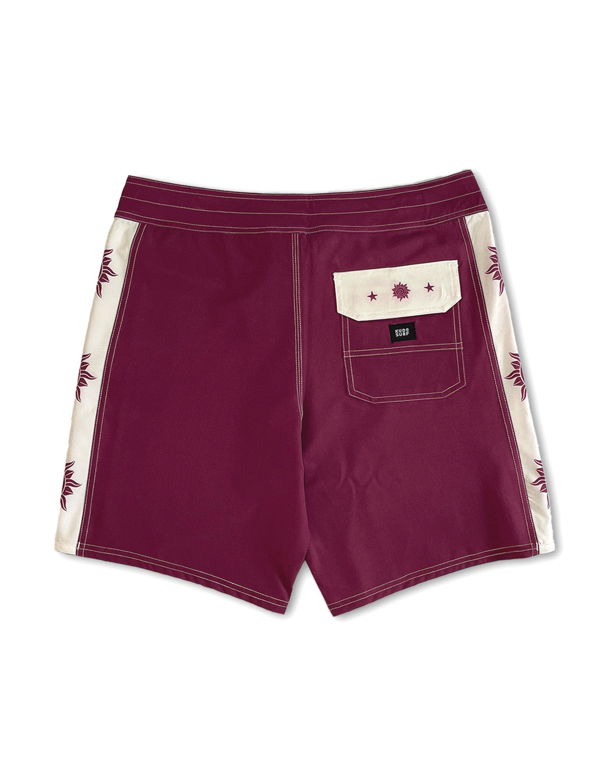 Piso X KS Men's Tribe Aurora Tie Waist Boardshorts - Burgundy Red - Back View