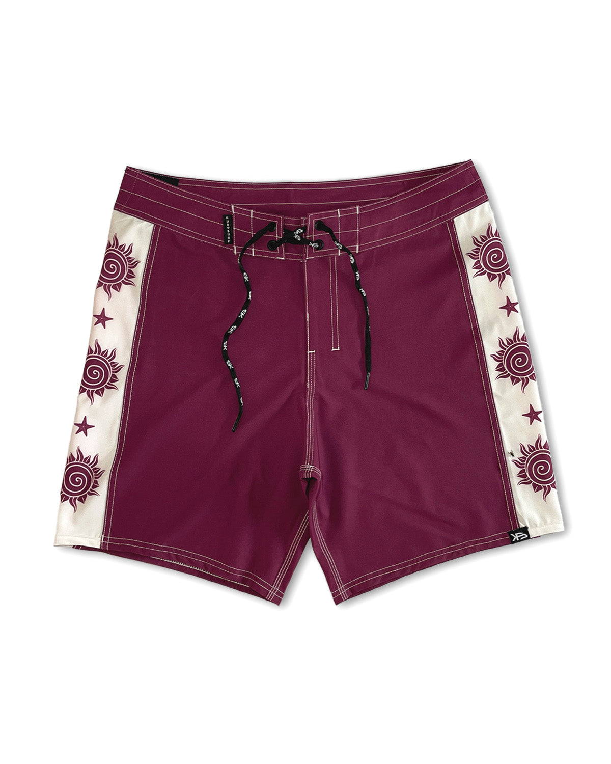 Piso X KS Men's Tribe Aurora Tie Waist Boardshorts - Burgundy Red - Front View