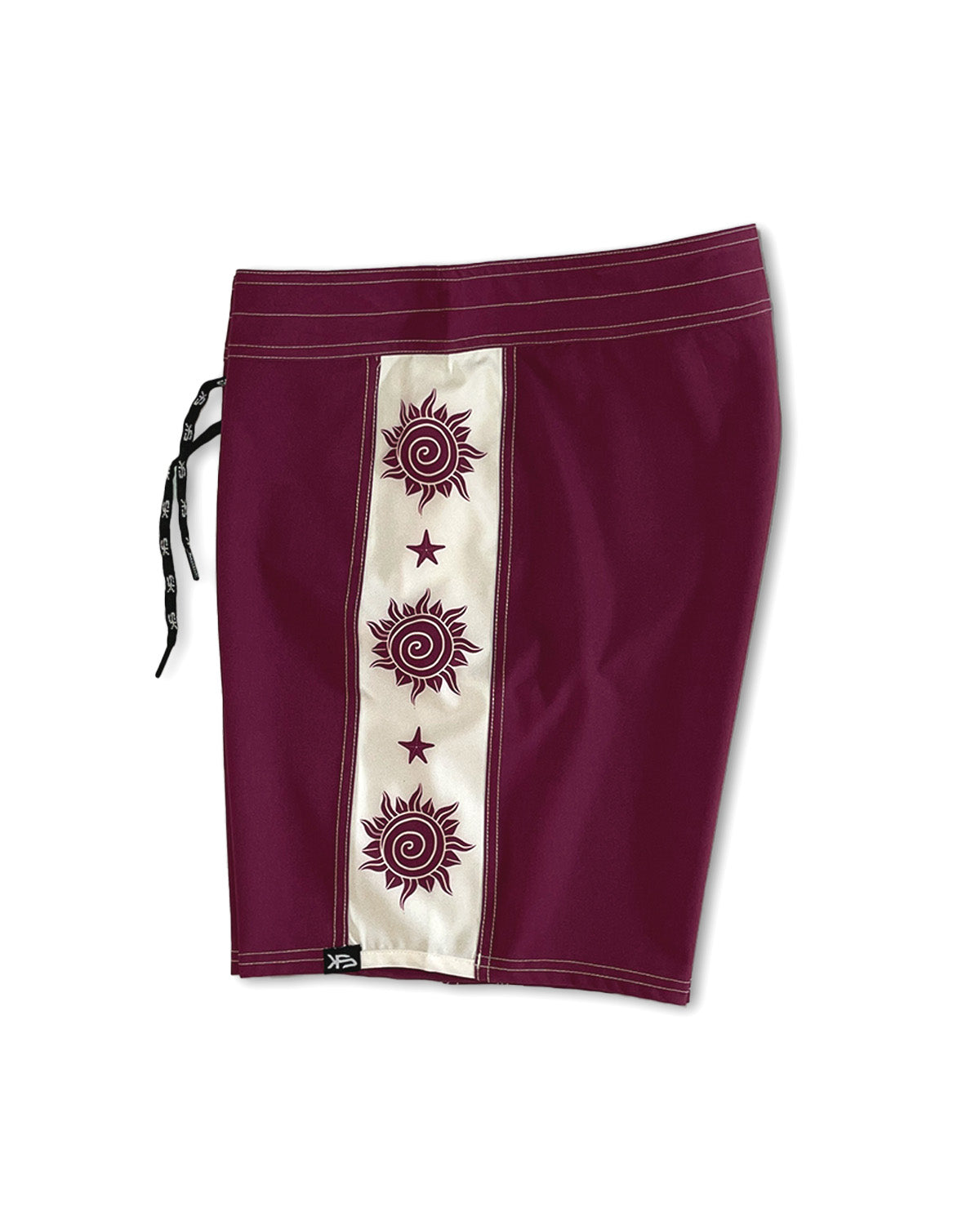 Piso X KS Men's Tribe Aurora Tie Waist Boardshorts - Burgundy Red - Side View