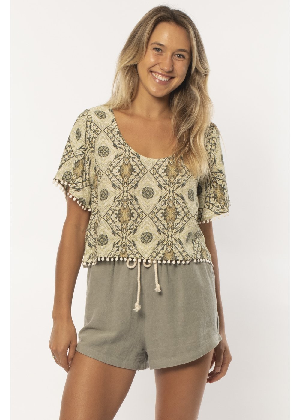 Sisstr Keaka Shortsleeve Woven Top (Light Agave) - KS Boardriders Surf Shop