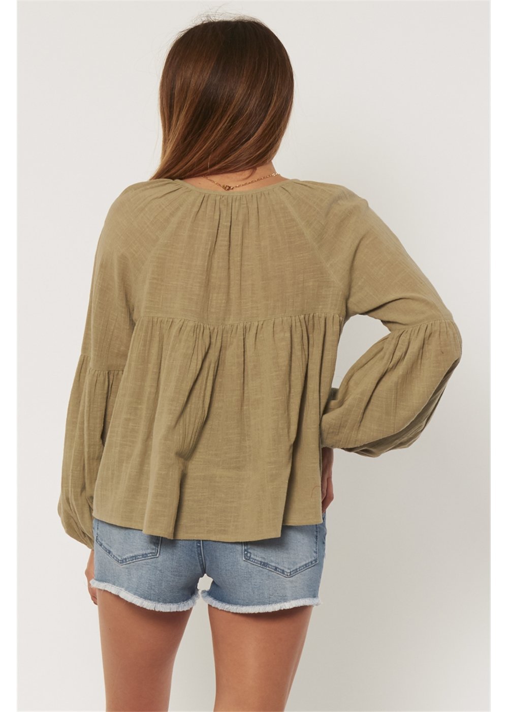 Sisstr Sandy Longsleeve Woven Top (Light Agave) - KS Boardriders Surf Shop