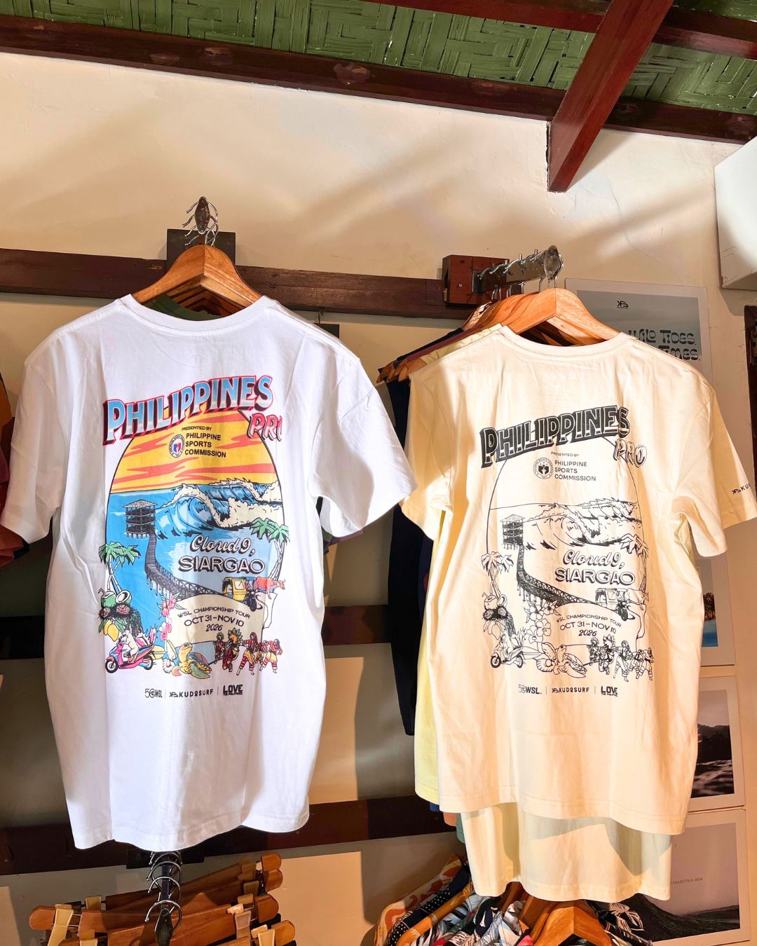 White and cream Philippines Pro Cloud 9 Siargao t-shirts