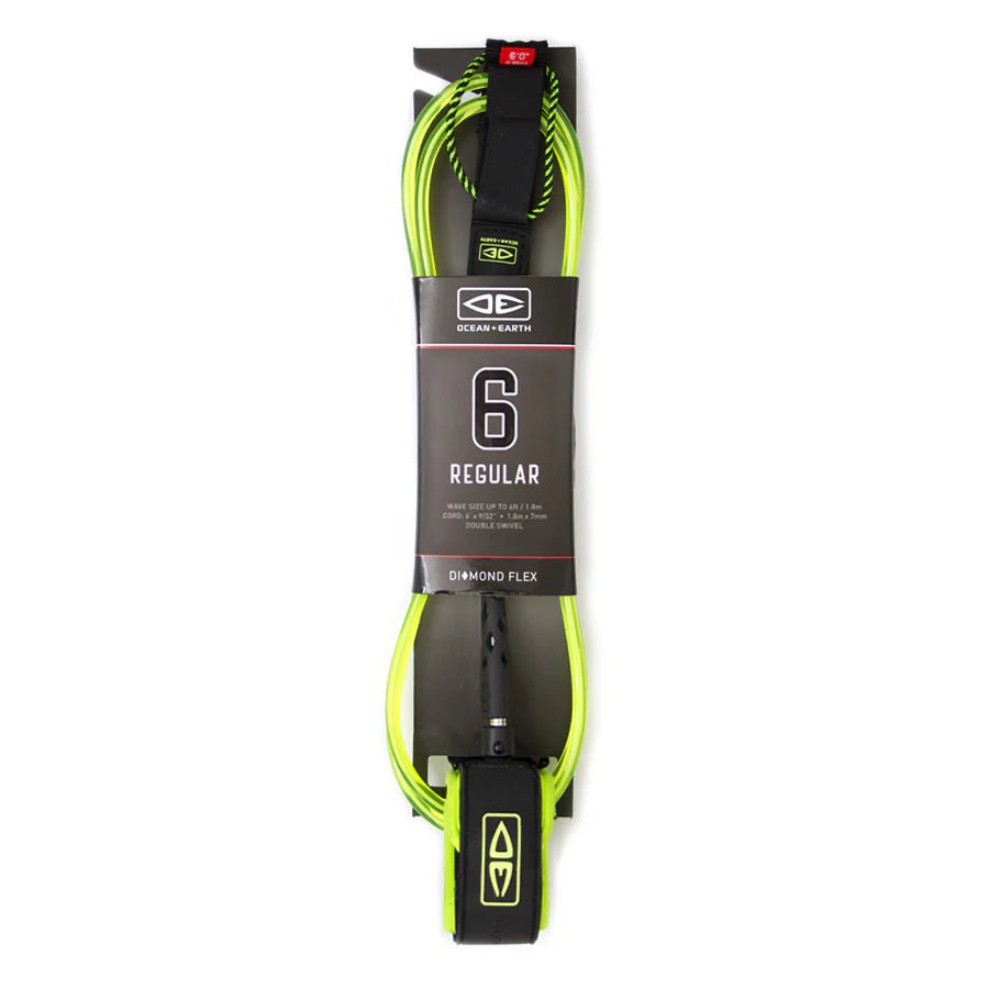 Ocean and Earth 6ft Regular Moulded Leash (Lime) - KS Boardriders Surf Shop