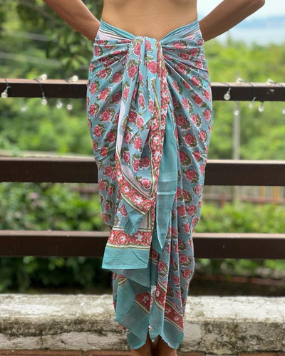 Coral Sunset Sarongs (Blue/Pink Daisy Flower) - KS Boardriders Surf Shop