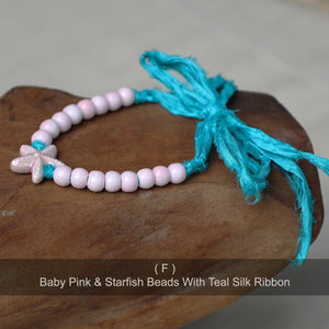 Isla PH Baby Pink & Starfish Beads With Teal Silk Ribbon - KS Boardriders Surf Shop