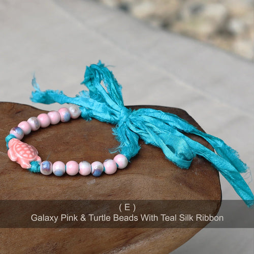 Isla PH Galaxy Pink and Turtle Beads W Teal Silk Ribbon - KS Boardriders Surf Shop