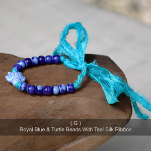 Isla PH Royal Blue & Turtle Beads With Teal Silk Ribbon - KS Boardriders Surf Shop
