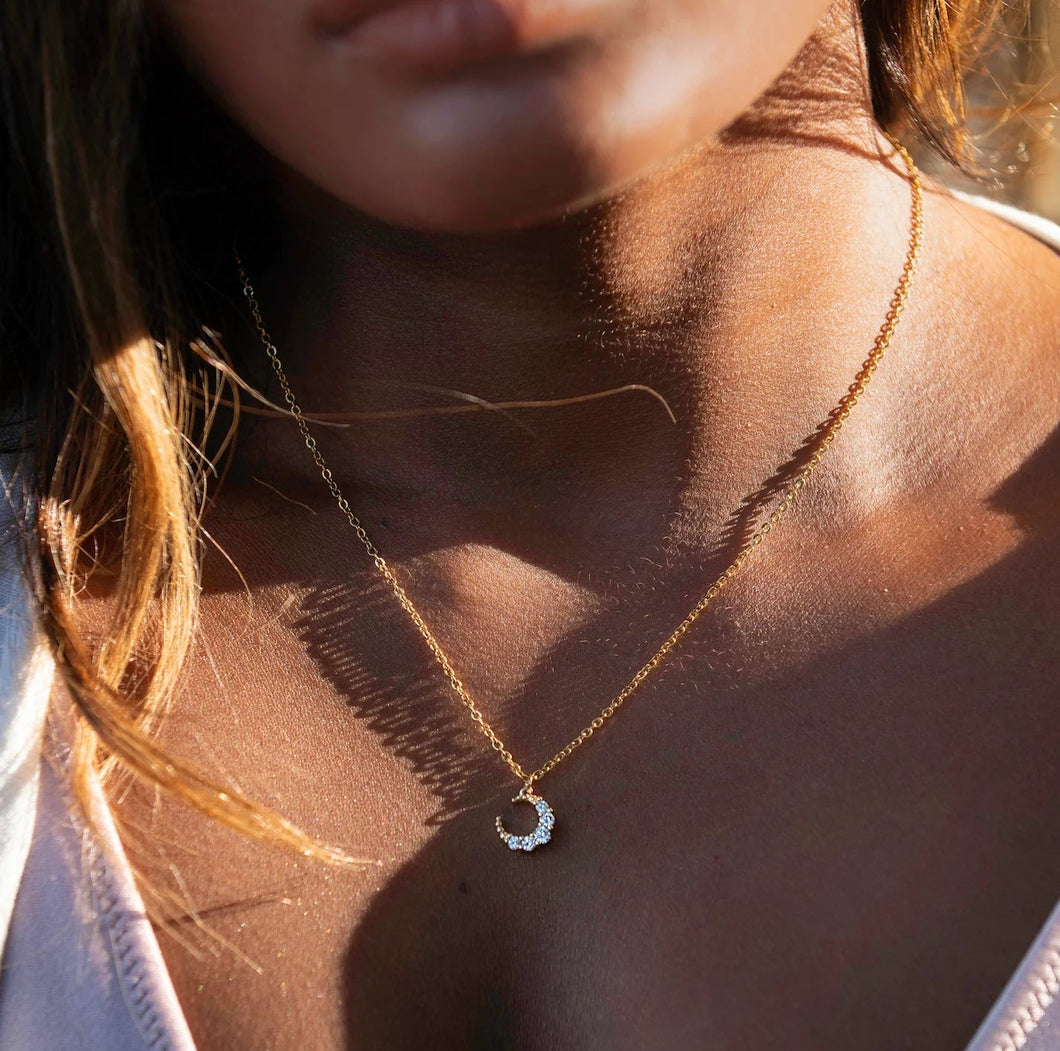 Isla PH Sunset Moon Zircon Studded Charm Necklace - KS Boardriders Surf Shop