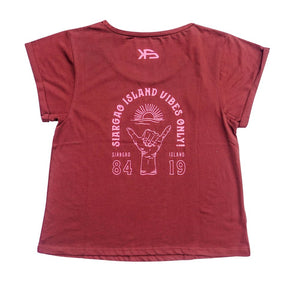 KS Siargao Vibes Only Womens Tee (Burgundy) - KS Boardriders Surf Shop