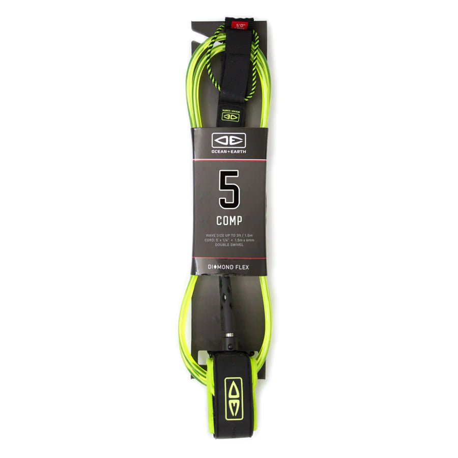 Ocean & Earth 5ft Comp Moulded Leash (Lime) - KS Boardriders Surf Shop