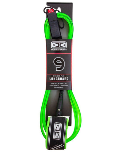 Ocean & Earth 9ft Regular Moulded Leash Lime Green - KS Boardriders Surf Shop