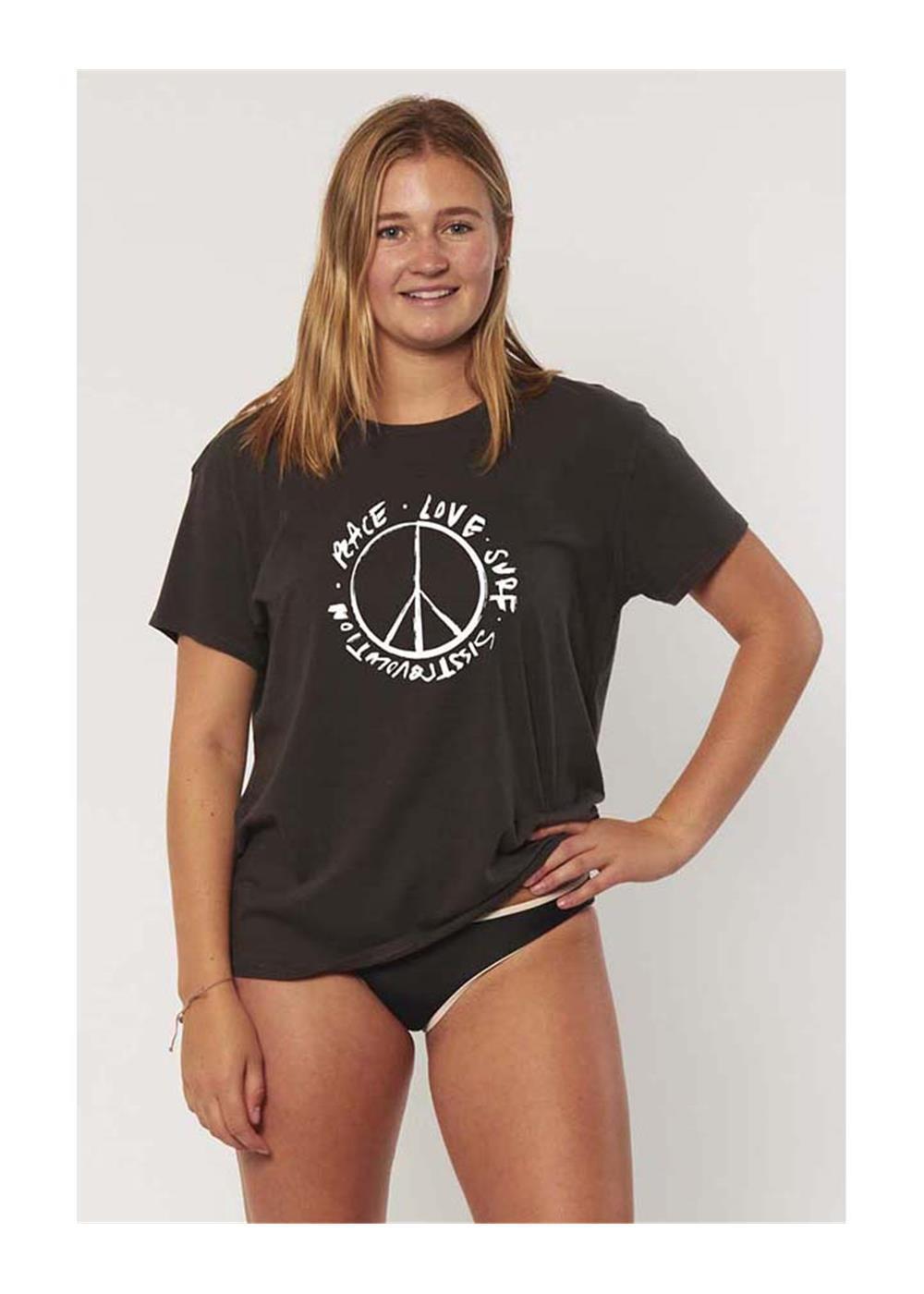 Peace Love Sisstr Organic Shortsleeve Knit Tee (Charcoal) - KS Boardriders Surf Shop