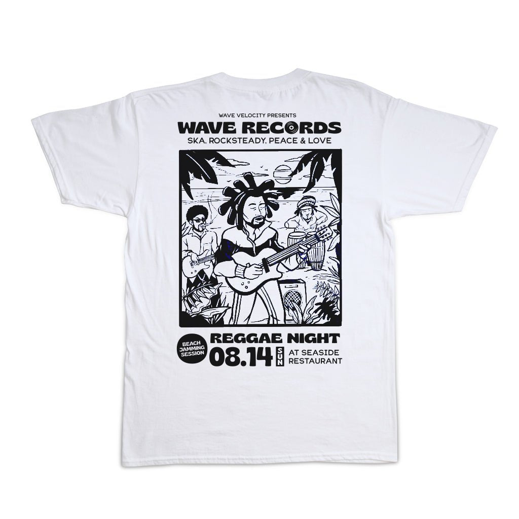 Wave Velocity Waves Raggae Night Tee (White) - KS Boardriders Surf Shop